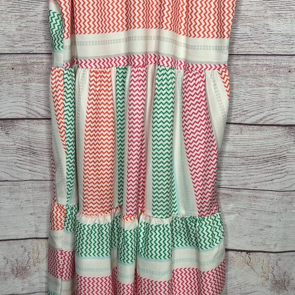 Mazik High Neckline Ruffle Tiered Frock Striped Fun Preppy Colorful Dress Small - Picture 6 of 7